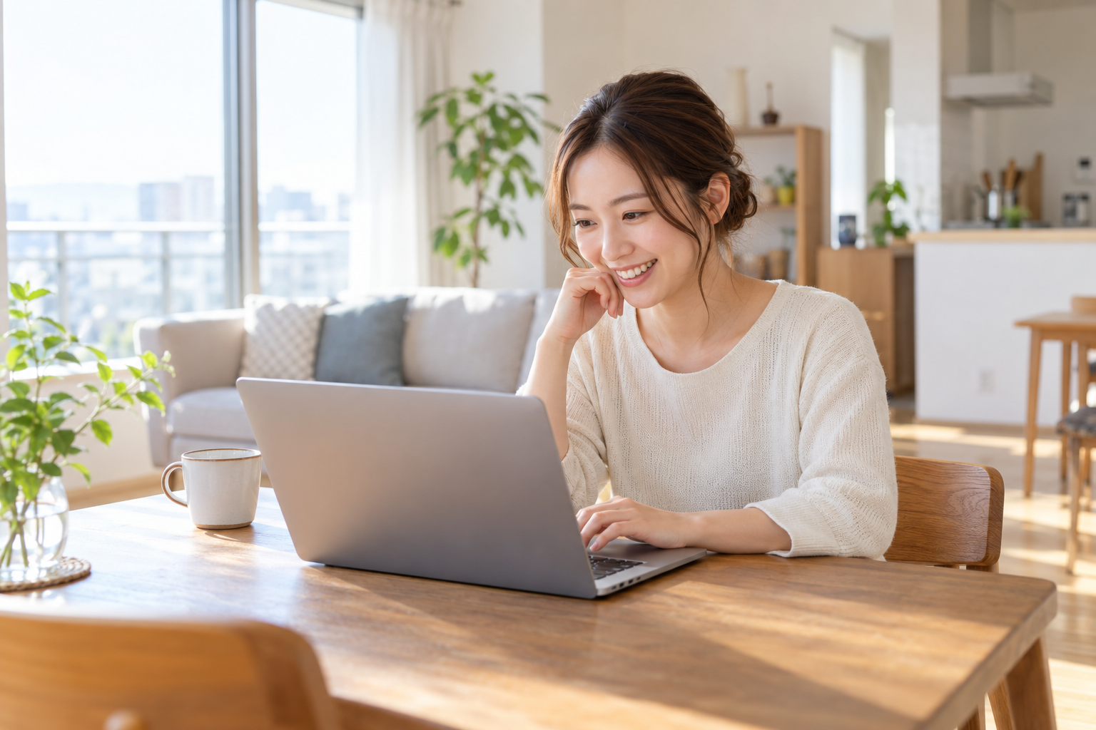 自宅のインターネットでノートパソコンを使う入居者のイメージ